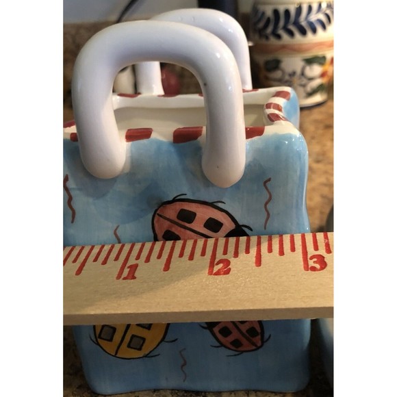 Milson & Louis Hand Painted Lady Bug Ceramic Bag Vase Planter Vintage Signed - Picture 8 of 10
